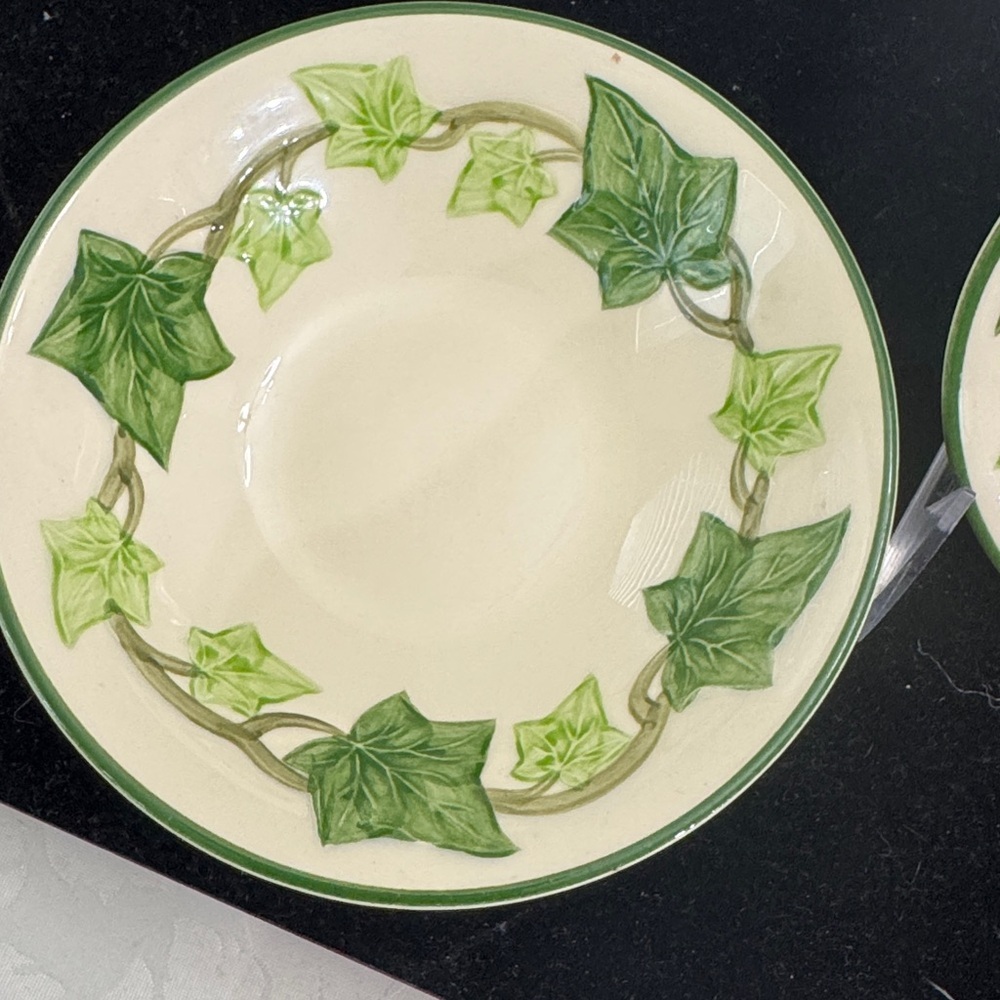 two 1950s Vintage Franciscan Green Ivy Patterned Cream Bowls 6“ - Picture 2 of 3